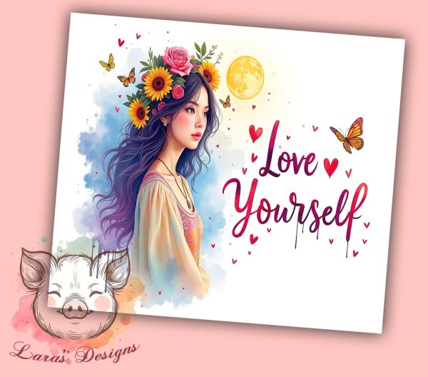 Boho Mystic Tumbler, Love Yourself Tumbler Wrap, 20oz Sublimation Design, Inspirational Tumbler PNG, Self-Love Tumbler Wrap, Digital Download Tumbler, Bohemian Tumbler Design Online Sale - Image 2