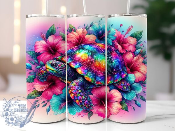 Hibiscus Tropical Sea Turtle 20oz Skinny Tumbler, Floral Turtle Tumbler Png, Straight & Tapered Tumbler Wrap, Instant Digital Download Cheap