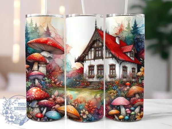 Mushroom House 20oz Skinny Tumbler, Mushrooms Tumbler Png, Straight & Tapered Tumbler Wrap, Instant Digital Download For Cheap