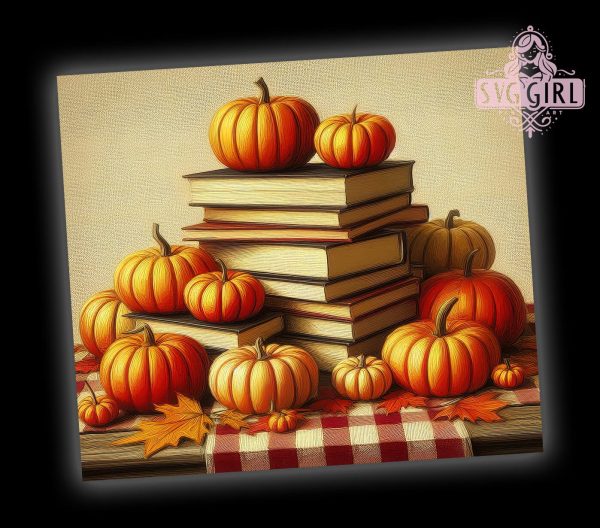 Autumn Books and Pumpkin 20oz Tumbler Wrap Sublimation Design, Straight Tapered Tumbler Wrap, Autumn Leaves Tumbler Png, Instant Digital Download Online - Image 2