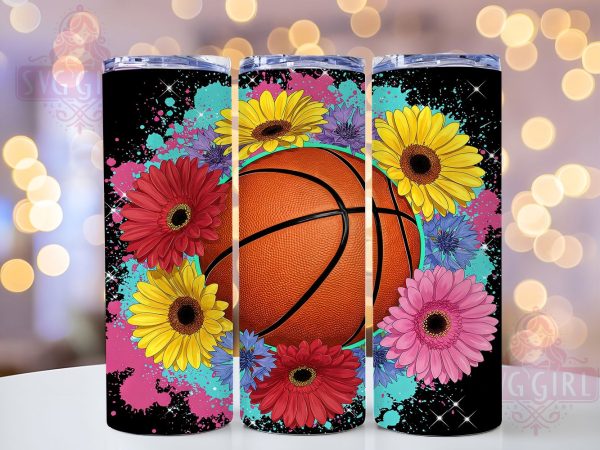 Basketball Neon Sports 20oz Tumbler, Neon Sports Wrap, 20oz Sublimation Wrap, Floral Basketball Cup, Game Day Gift, Trendy Sports Design, Basketball Lover Drinkware Fashion