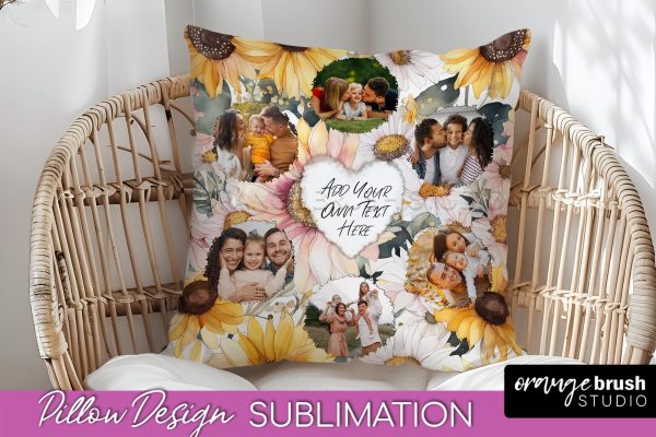 Family Photo Frame Pillow Sublimation - Floral Pillow Cover Fashion