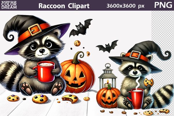 Cute Raccoon Halloween Clipart | Funny Raccoon Sublimation Fashion