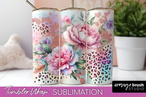 Leopard Print Flower Tumbler PNG - Floral Tumbler Wrap Discount